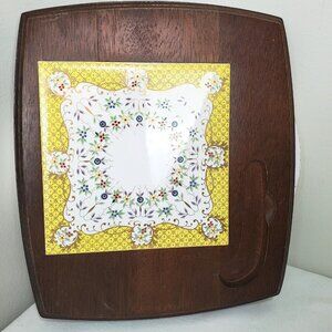 Vintage Floral Prill Sheffield England Tile Cheese Board Charcuterie 70s NOKNIFE